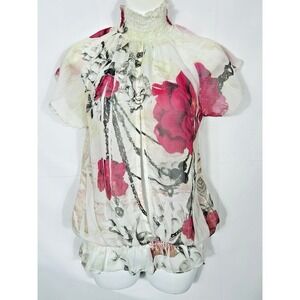 Papaya Y2K Floral Mock Neck Top Size S Sheer Romantic Whimsigoth Fairy Grunge